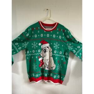 Men’s vibrant colored Christmas sweater with puppy / Size XL